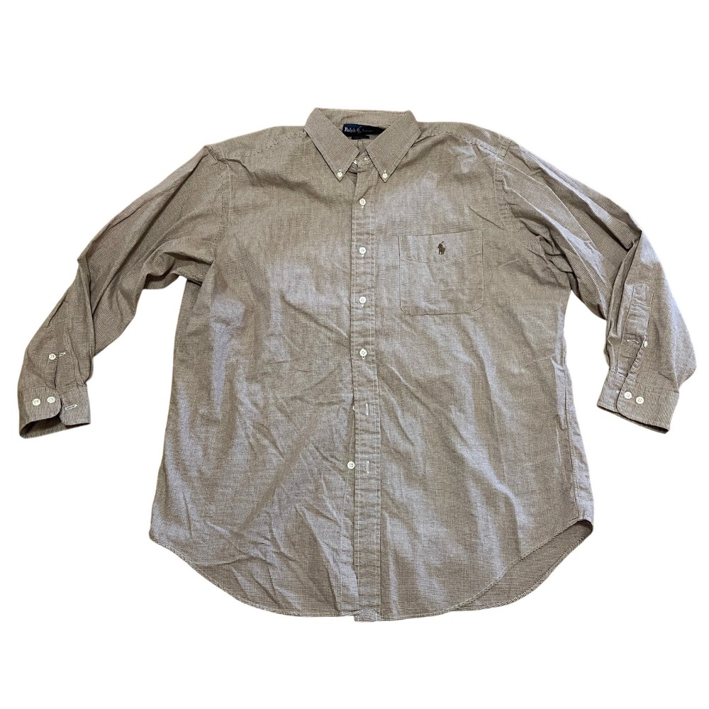 VTG Polo Ralph Lauren Men's 16.5 32/33 Yarmouth Shirt Brown‎ Micro Houndstooth